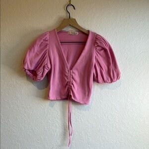 SHEIN Pink Ruched Puff Sleeve Blouse
